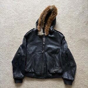 pelle pelle leather jacket Vintage Fur Hood women for size 14 Small